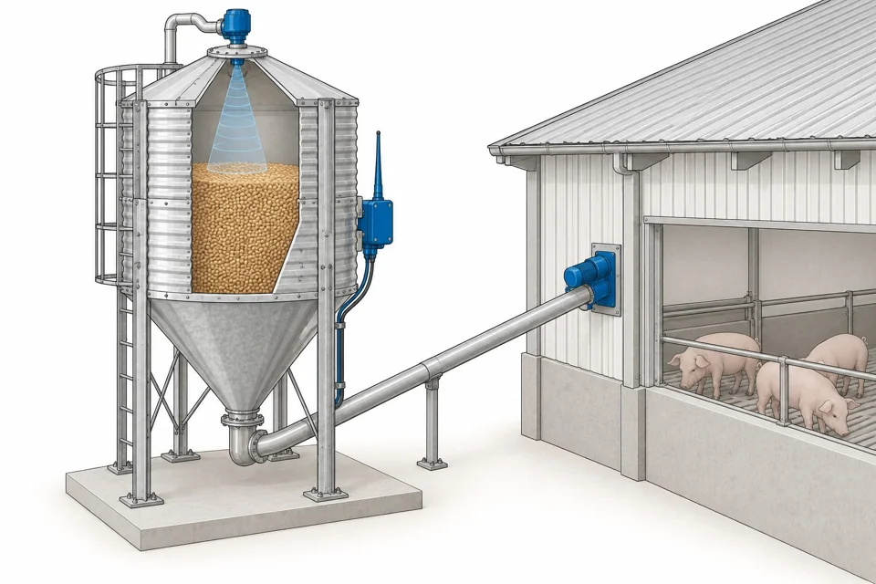 Referencia visual: Monitor de silo de alimento por galpón